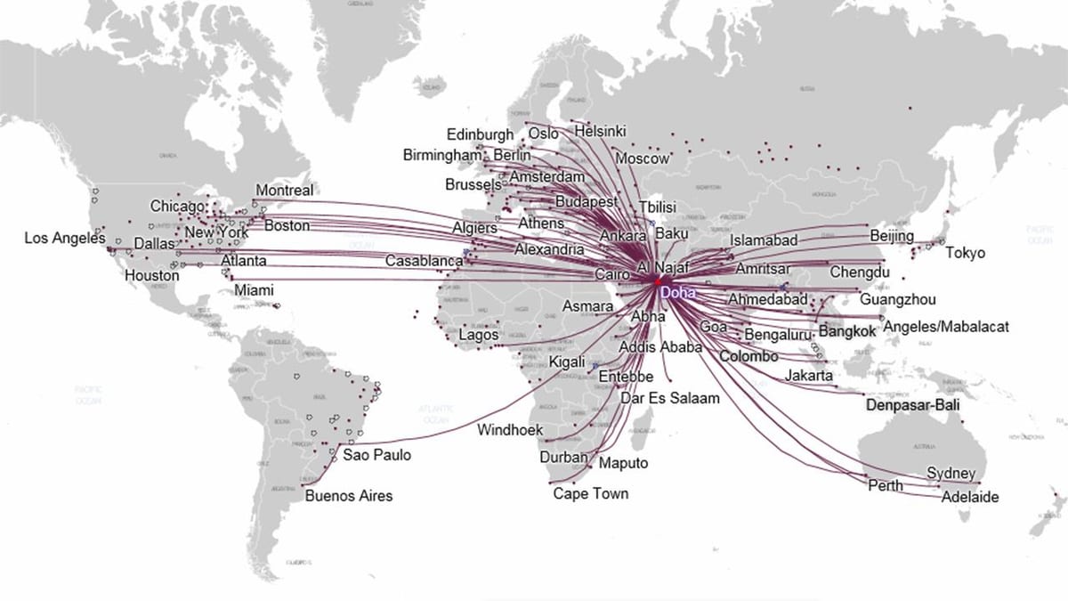 bản đồ đường qatar airways