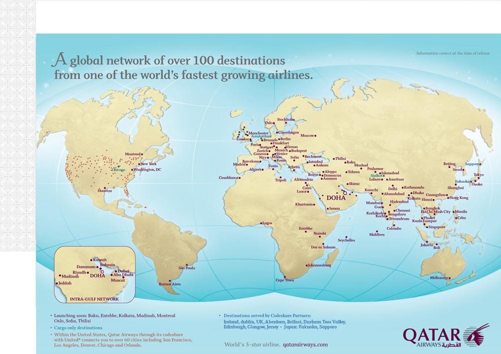 qatar đường bay bản đồ
