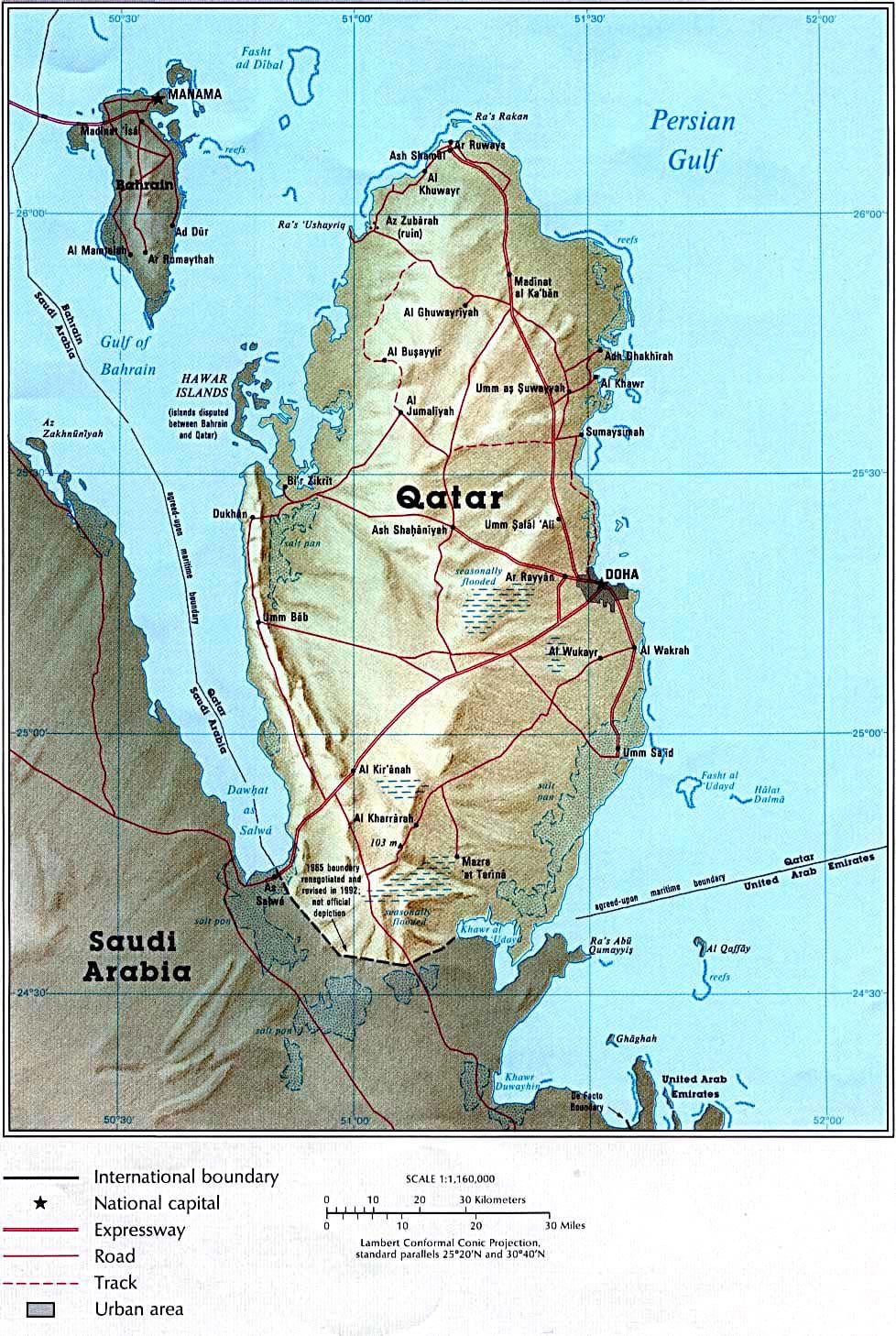 Bản đồ của qatar vật chất