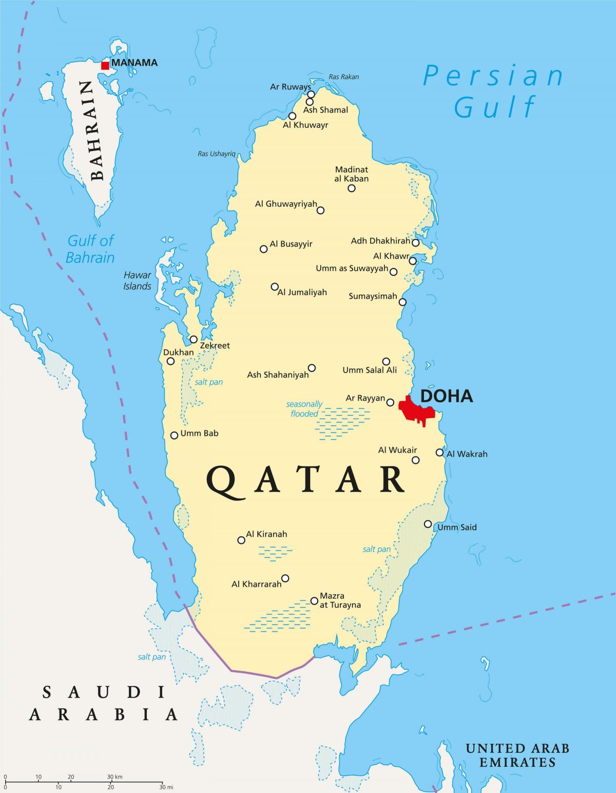 qatar bản đồ với thành phố