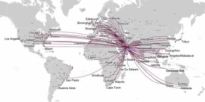 Bản đồ đường qatar airways